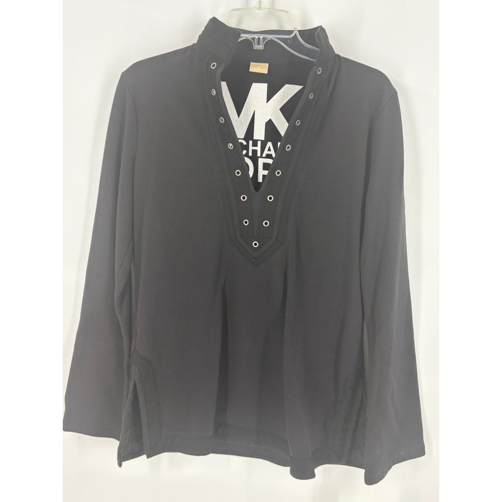 Michael Kors‎ Pullover Womens M Top Black Grommet Lace Up V-Neck 20H6553F22